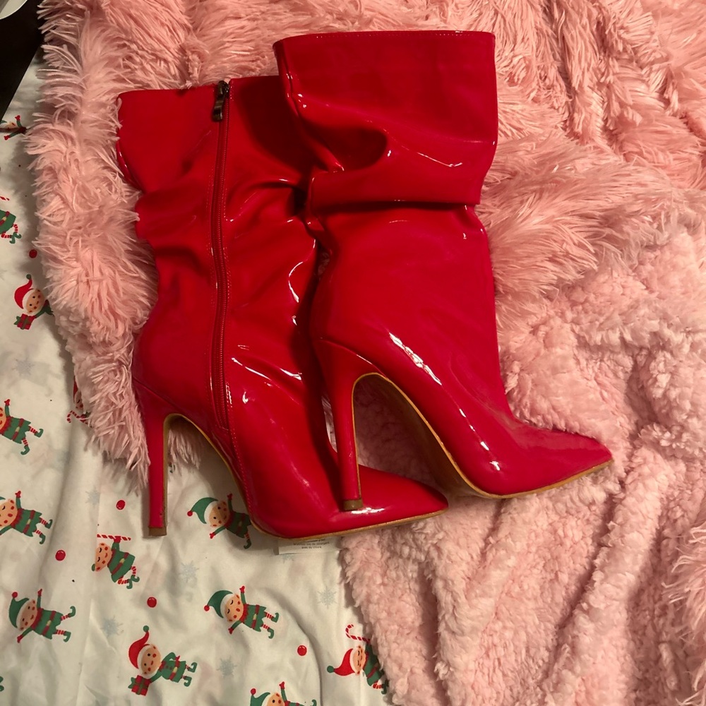 Red Patent Leather Stiletto Boots